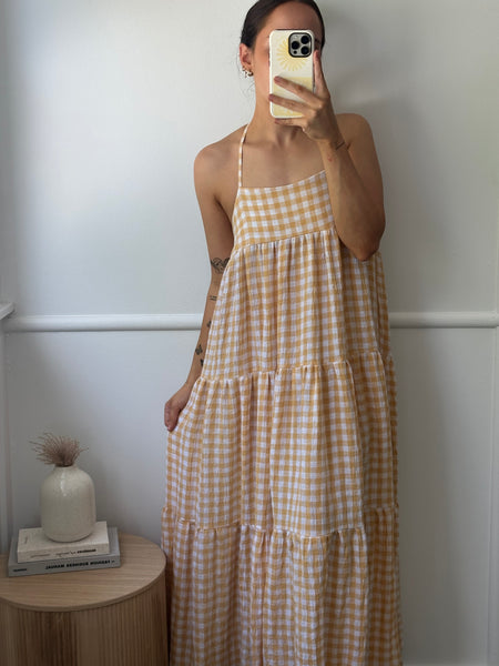 Avah Maxi Dress | Yellow Gingham (Size 6)